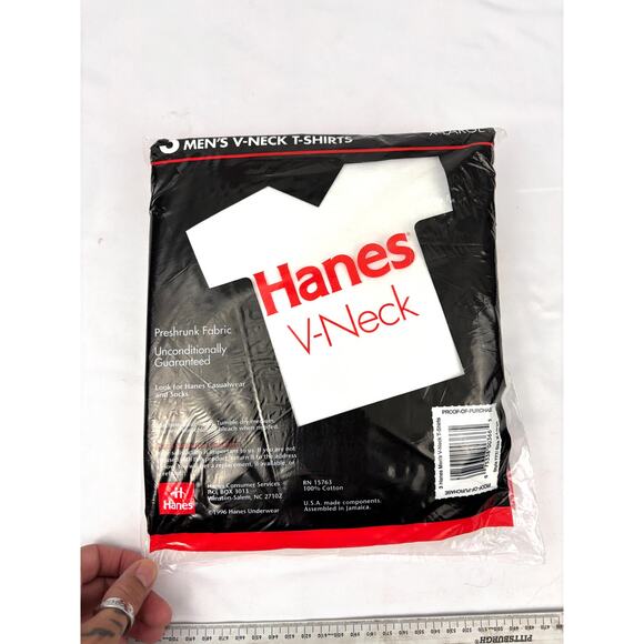 Vintage Hanes V Neck T-Shirts 3 Pack- XL 46-48 Men's Undershirts White NEW - Picture 3 of 11